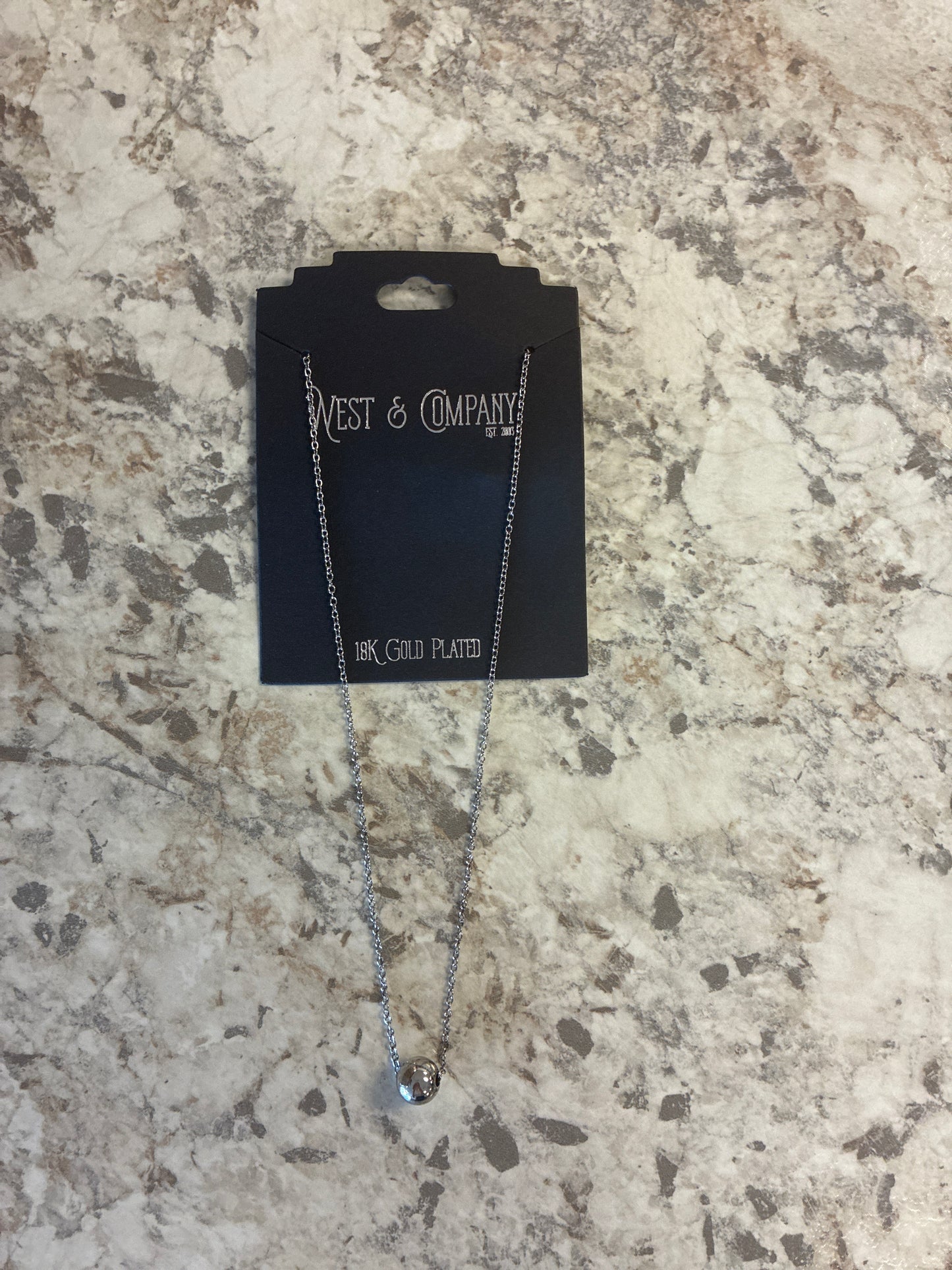 WC-N19WG West & Co. 15" 18K White Gold Burnished Chain Necklace with Burnished Bead Accent