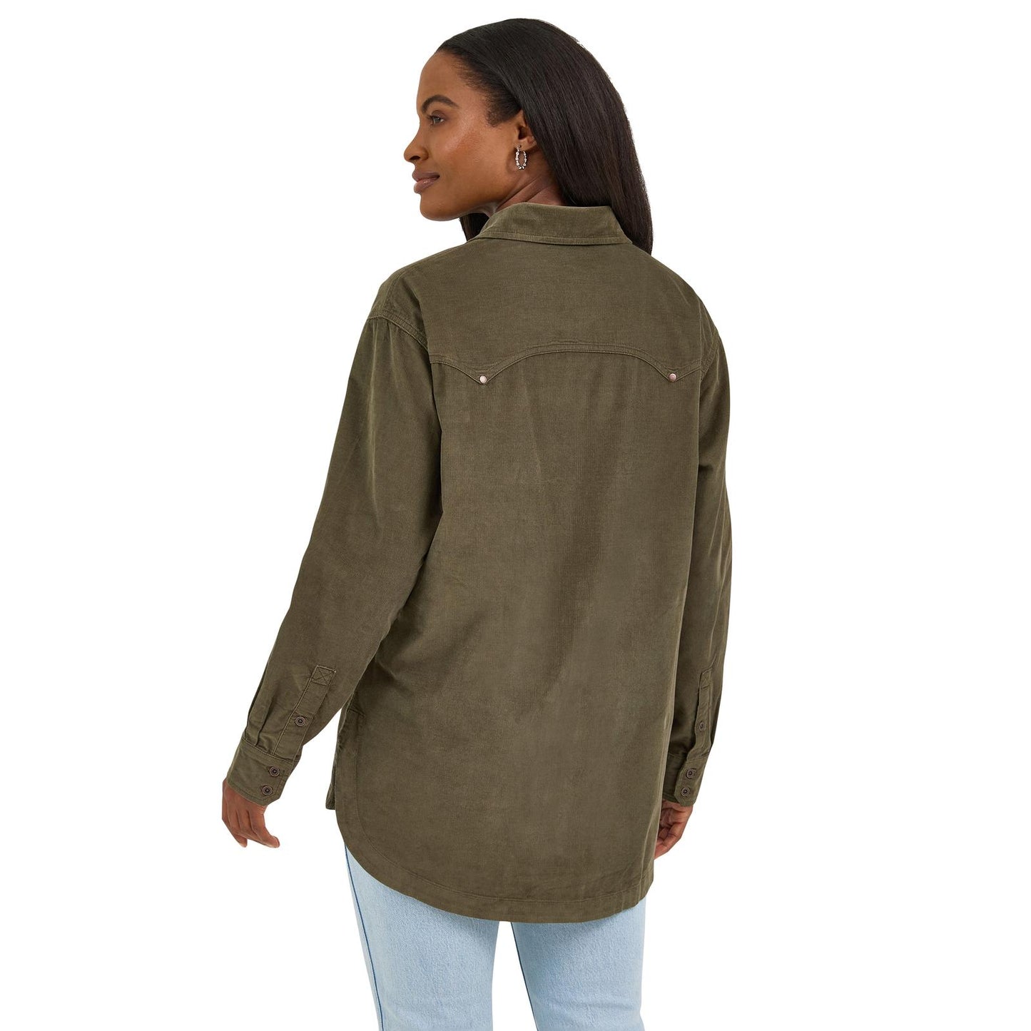 112371673 Wrangler Retro Punchy Boyfriend Cord Shirt - Olive