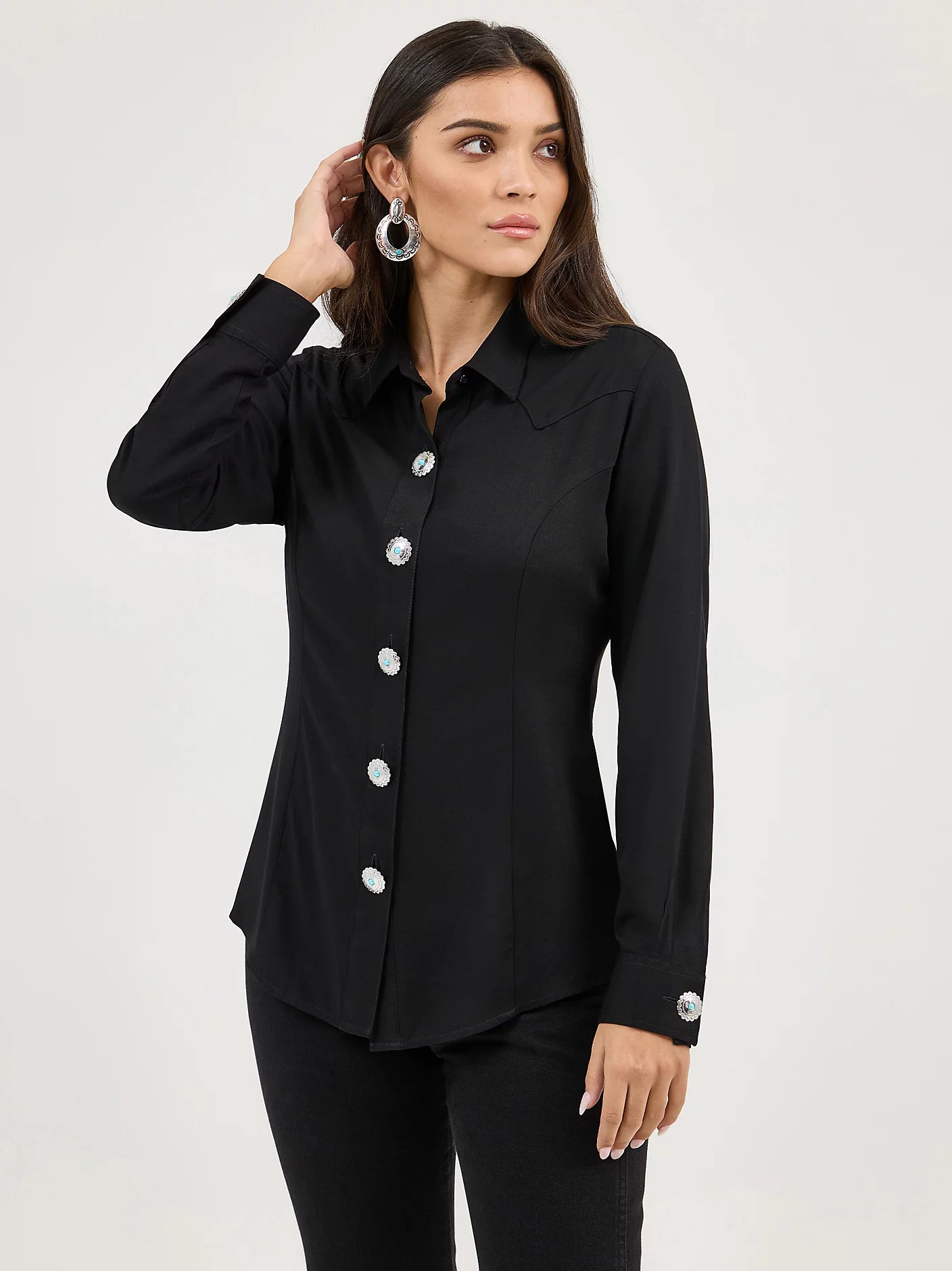 112371916 Wrangler Retro Concho Button Western Shirt Black