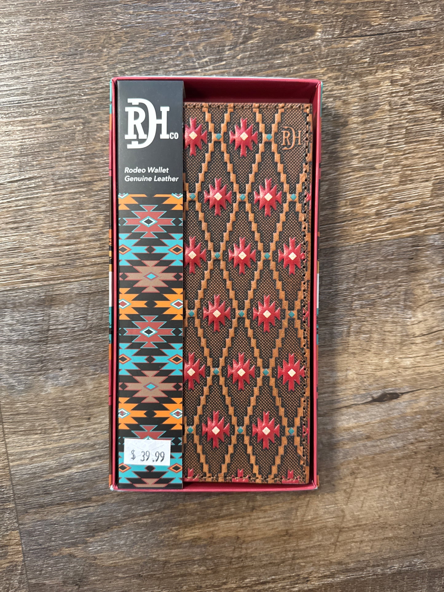 RED DIRT HAT CO RODEO WALLET RED SOUTHWEST PATTERN