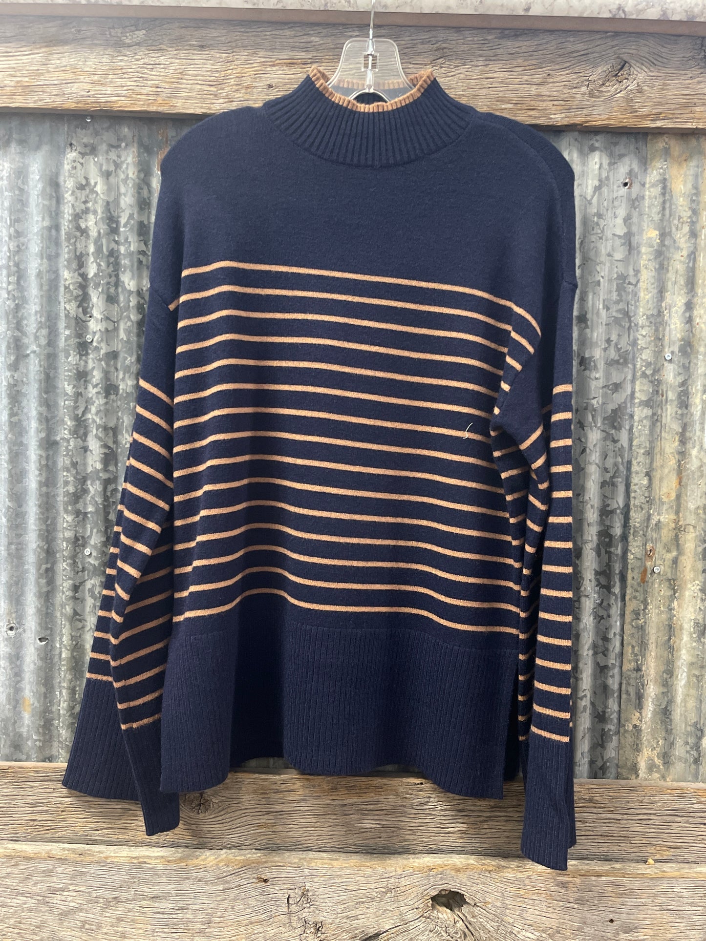 C2824 Charlie B Yarn Dyed Striped Mock Neck Sweater