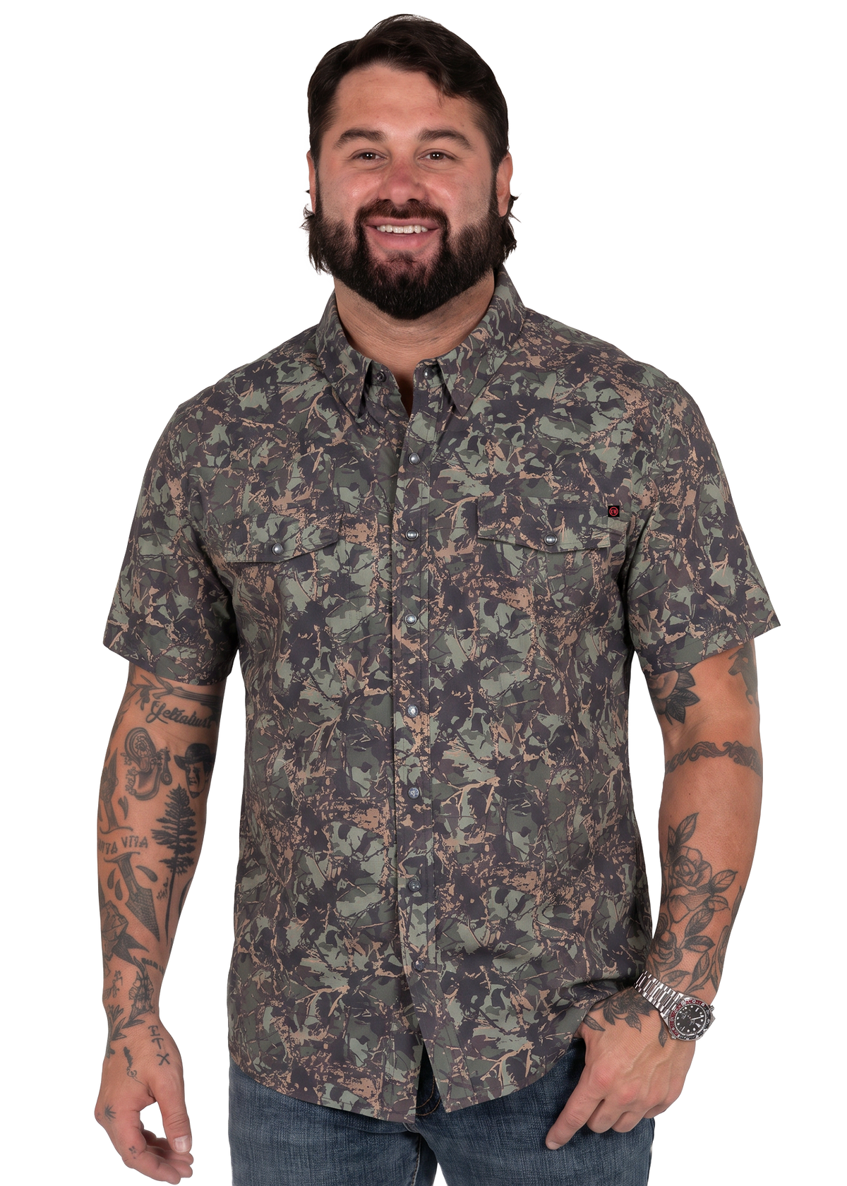 Koe Wetzel in olive camo TEK Western short sleeve shirt