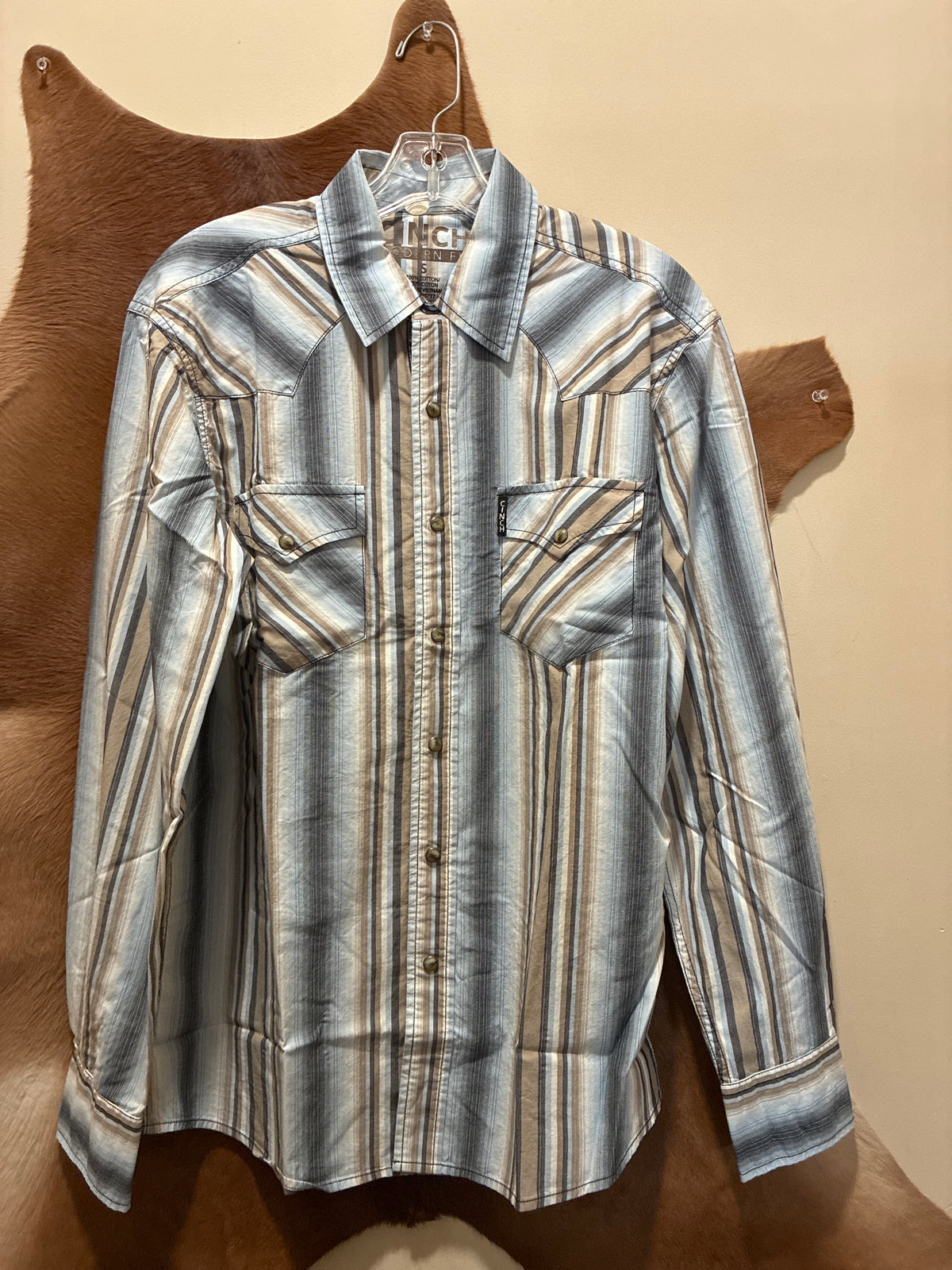 MTW1303112 Cinch Mens Multi Blue Stripe Modern Fit Snap Shirt