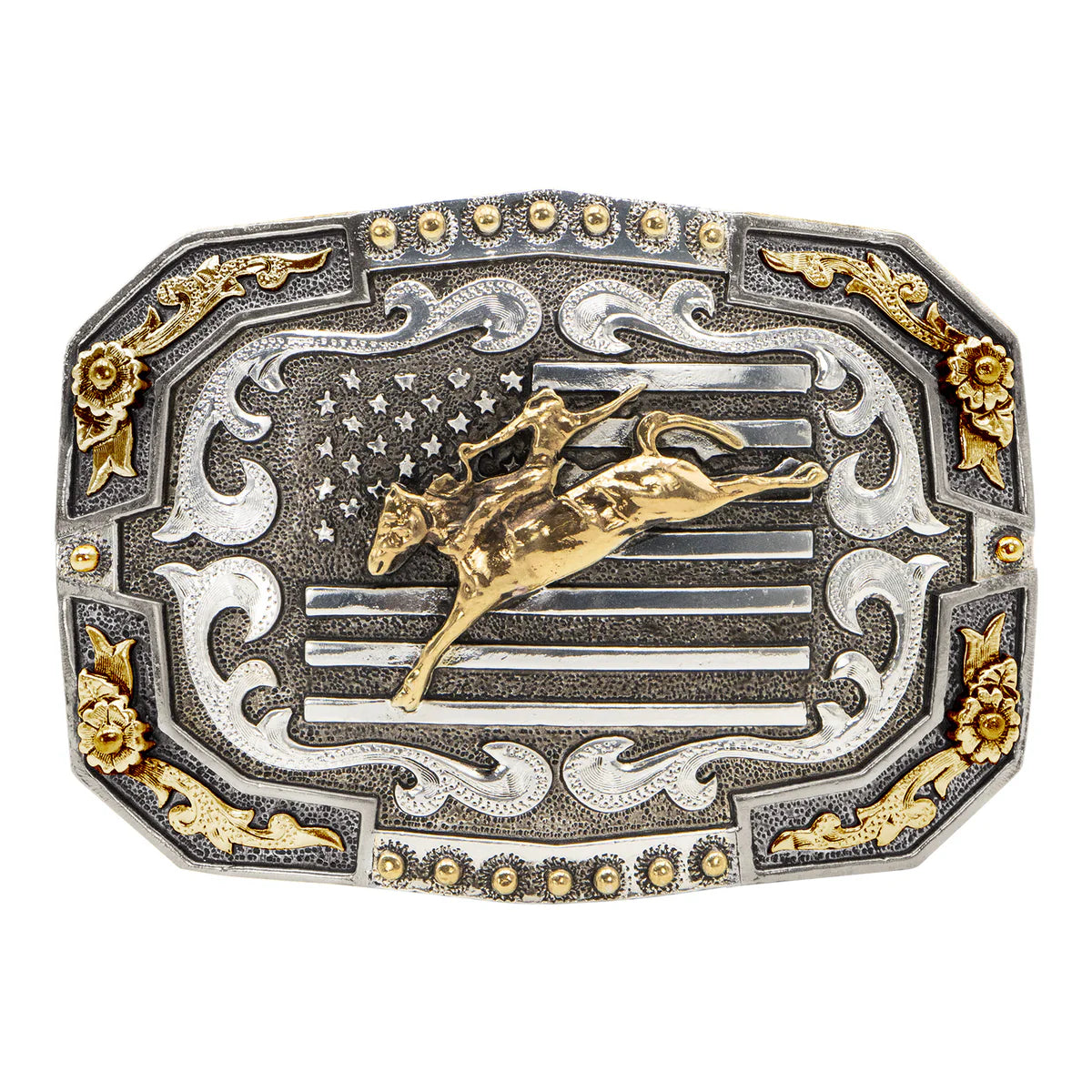 748 AndWest Bronc Rider Flag Buckle
