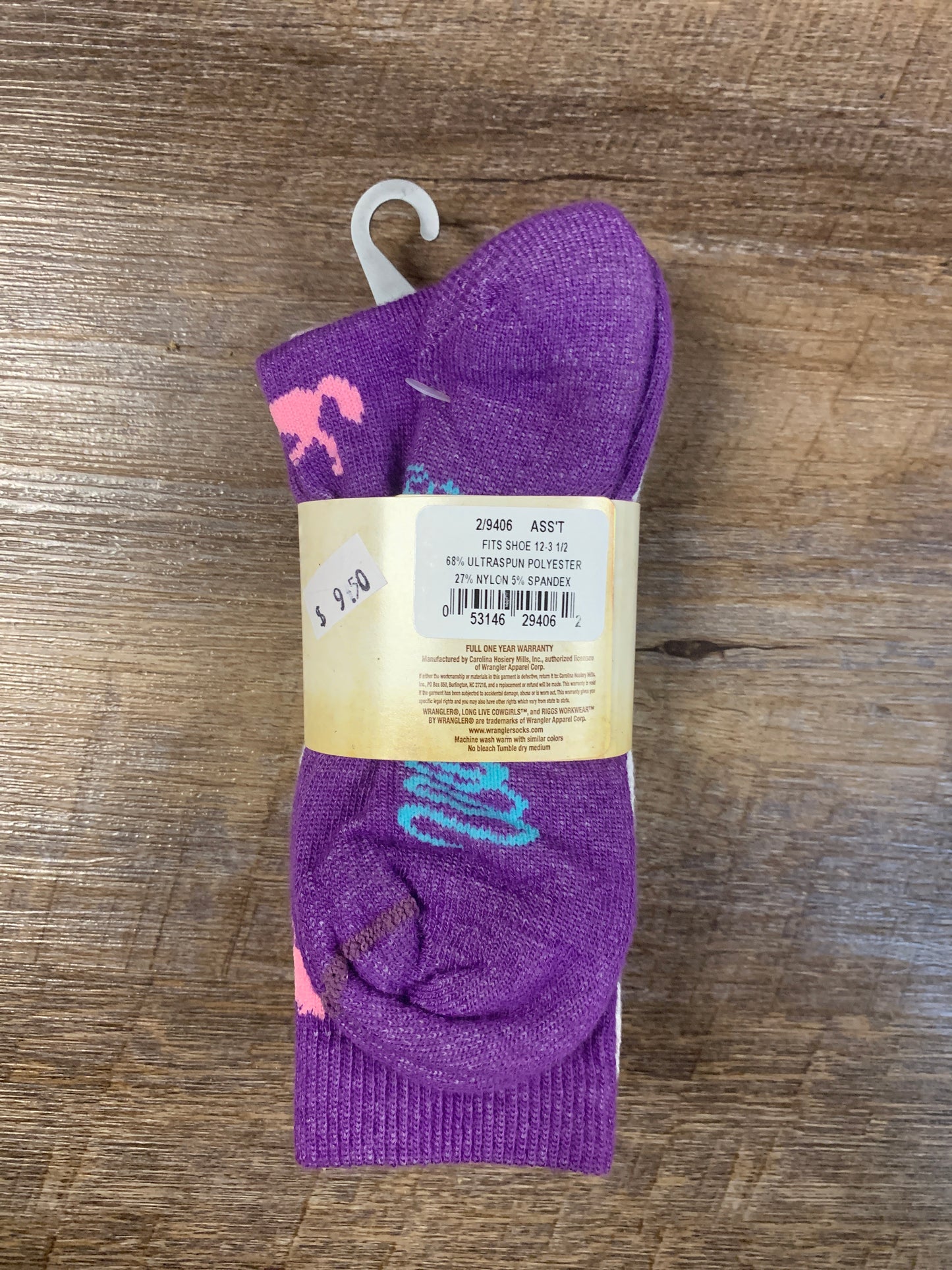 Wrangler Kid's Purple and White Horse Socks 2 pack