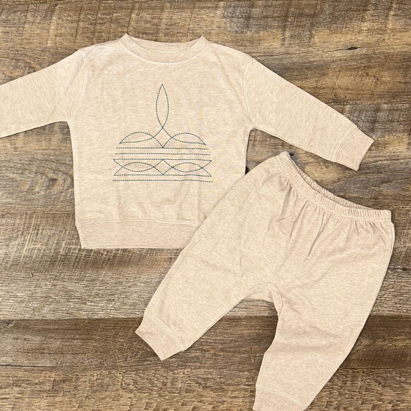 Boot Stitch Infant Two Piece Outfit Sandstone