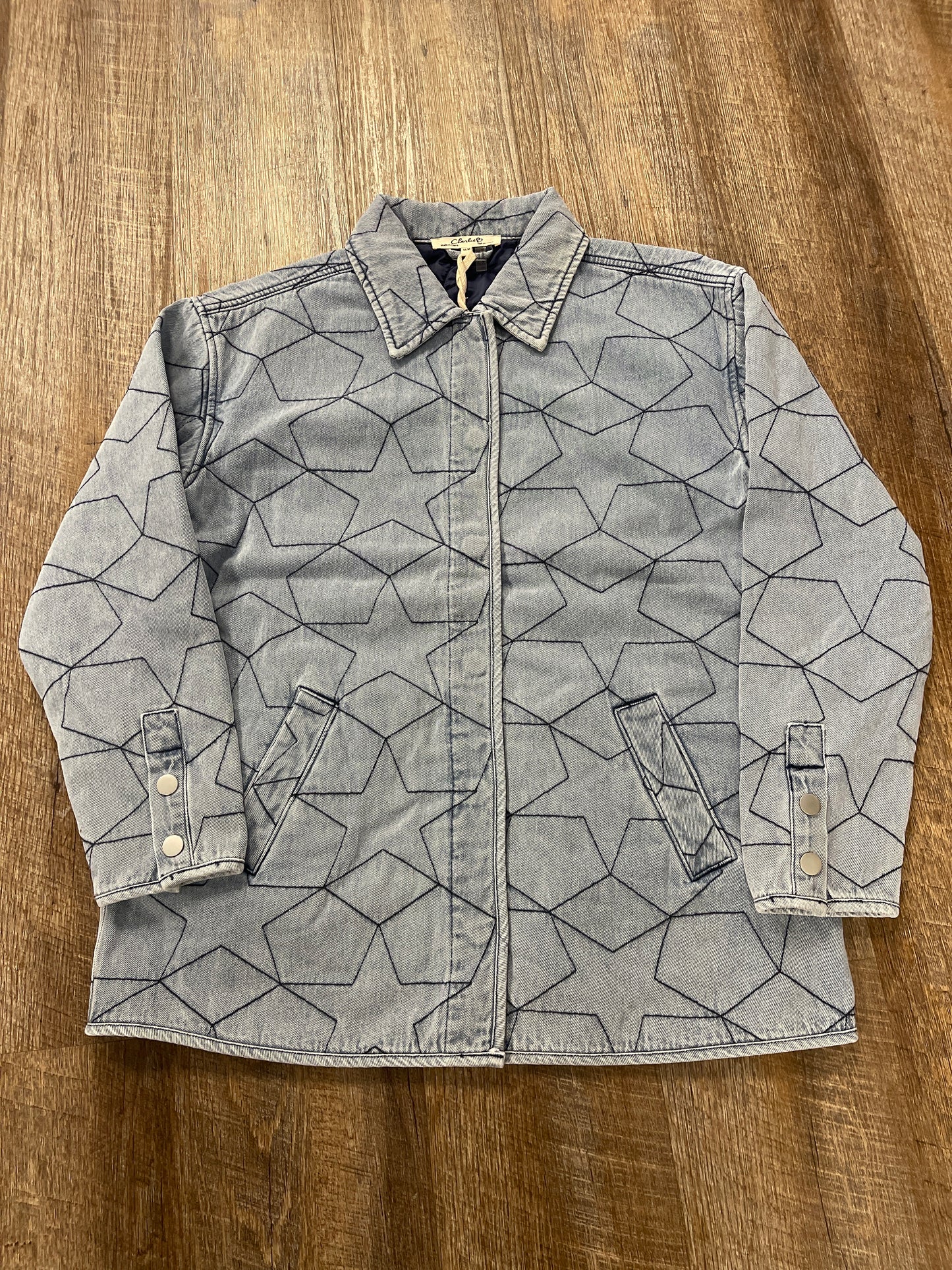 C6386 Charlie B Star Quilted Denim Jacket With Welt Pockets