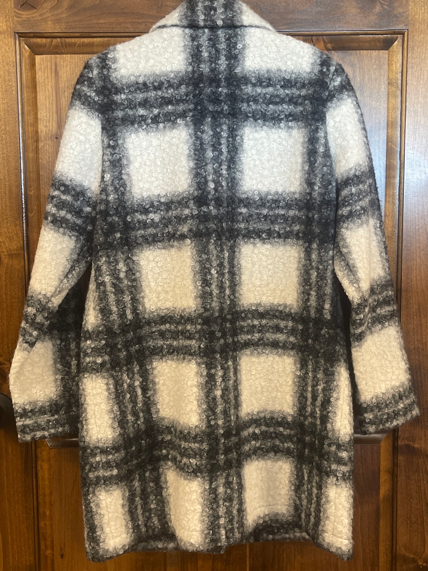 C6141Z Charlie B Plaid Boucle Knit Tailored Collar Coat