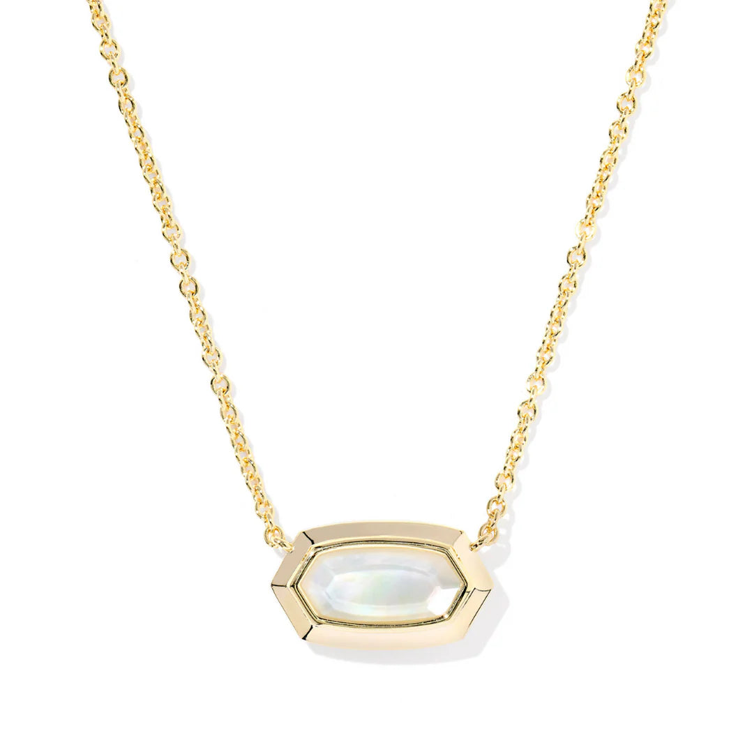 9608880297 Kendra Scott Elisa Bezel Gold Short Pendant Necklace in Ivory Mother of Pearl