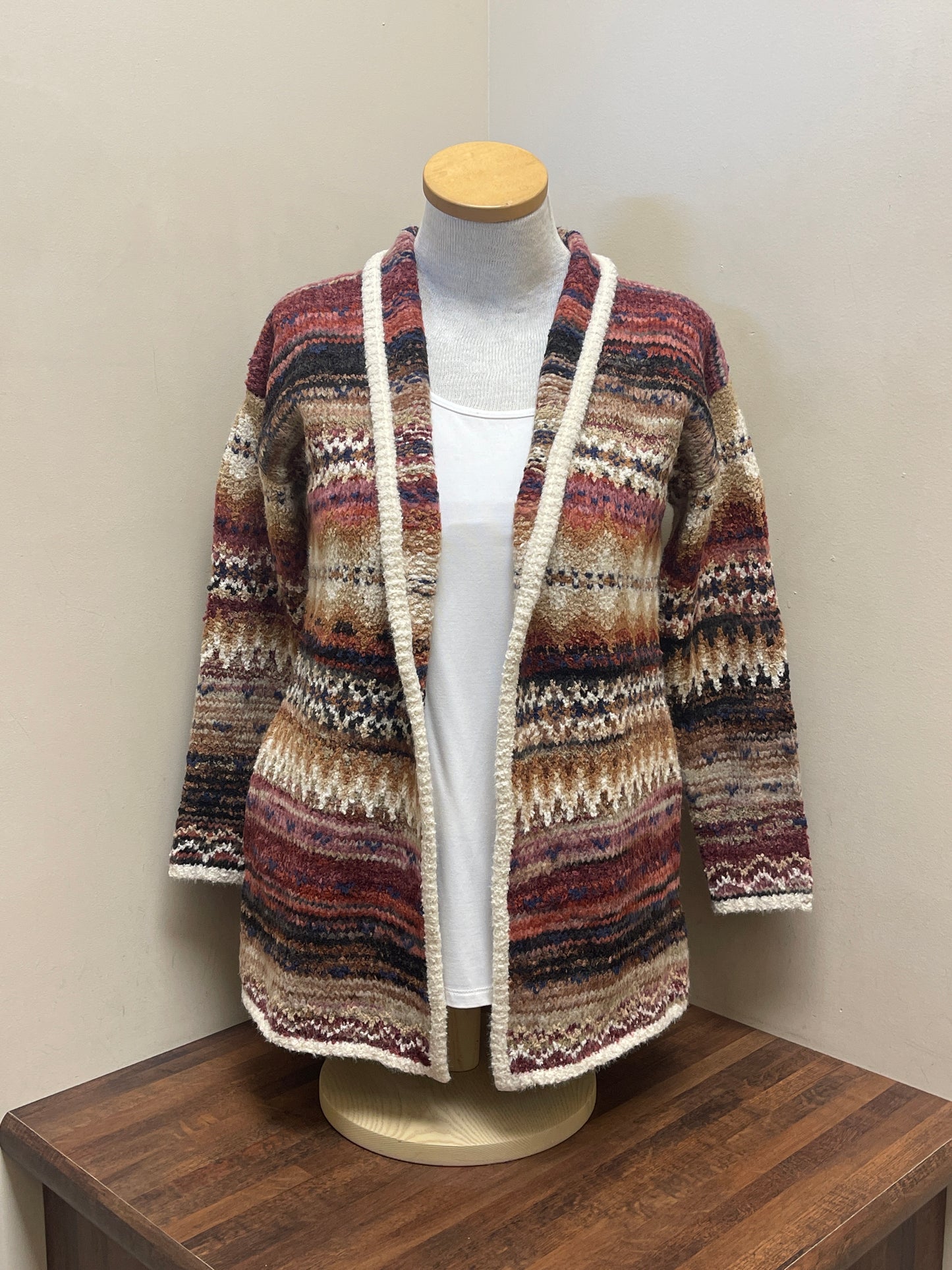 C2934 Charlie B Long Jacquard Cardigan w/ Patch Pockets