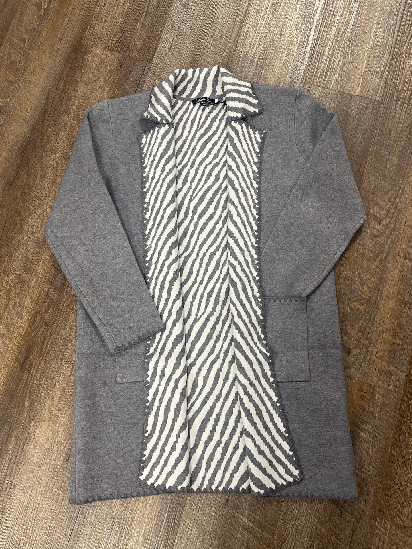 C2844P Charlie B Jacquard Cardigan With Blanket Stitch