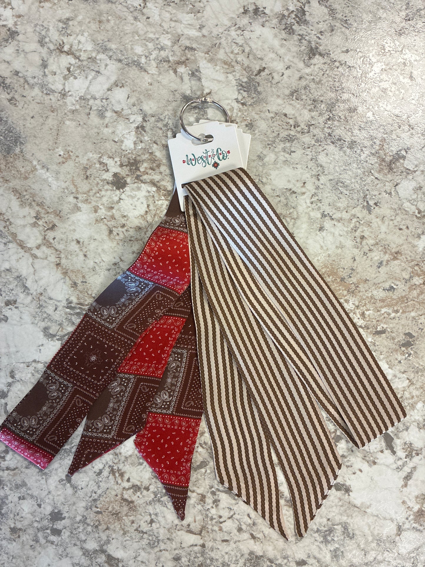 TW017RD West & Co. Red & Brown Bandana Patchwork 100% Silk Twilly Scarf