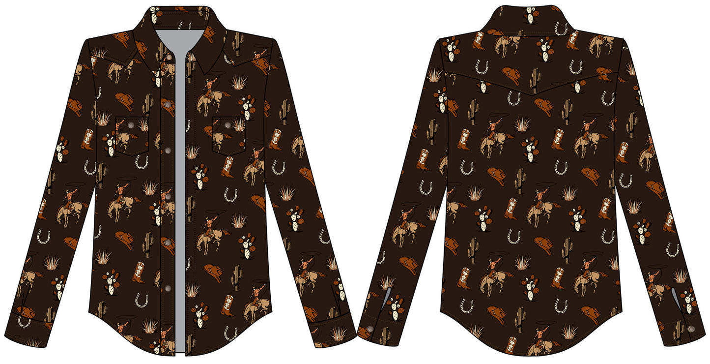 BGN2S07143 Rock & Roll Girls Print Snap Up Shirt