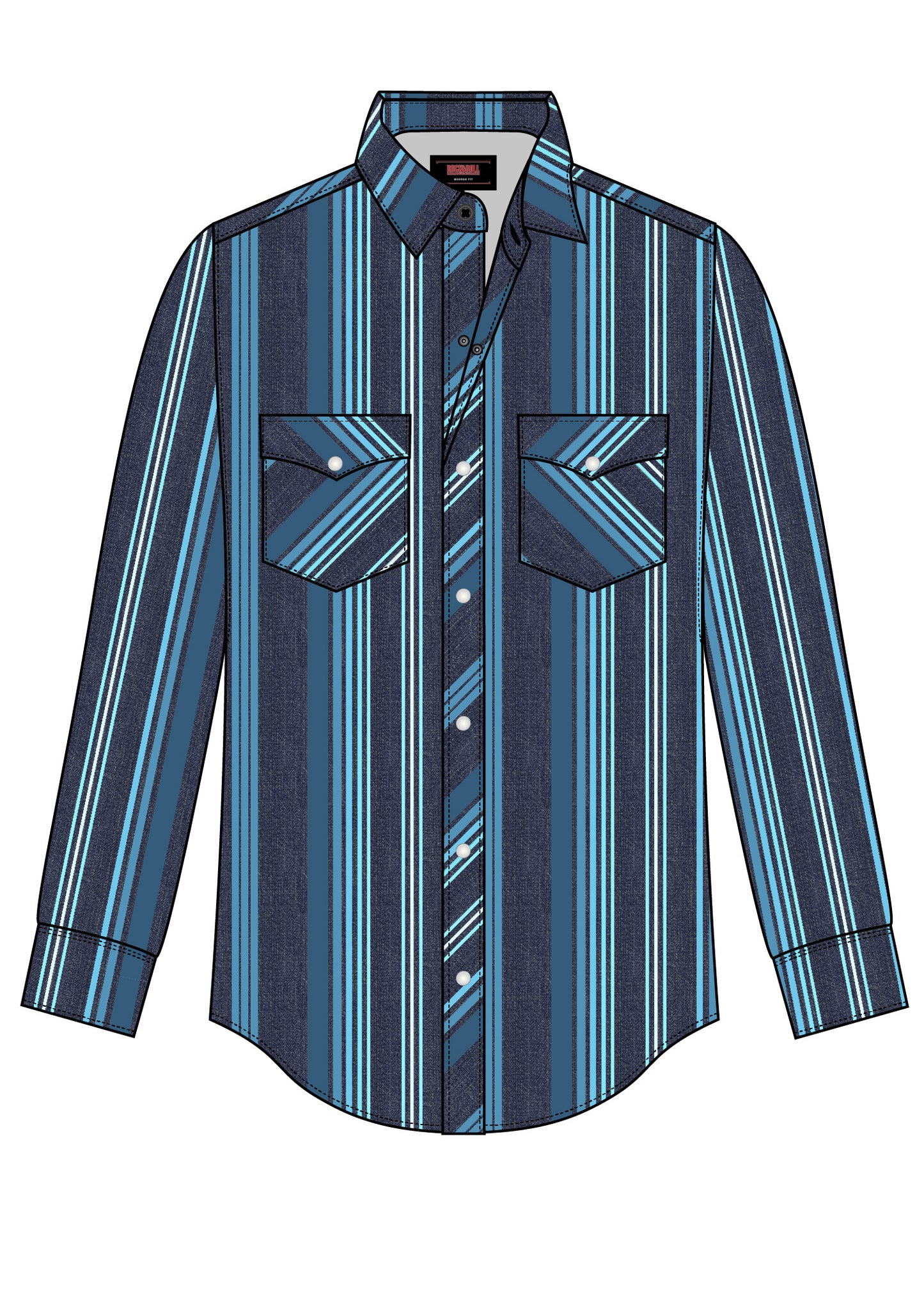 BMN2S07153 Rock & Roll Striped Snap Shirt