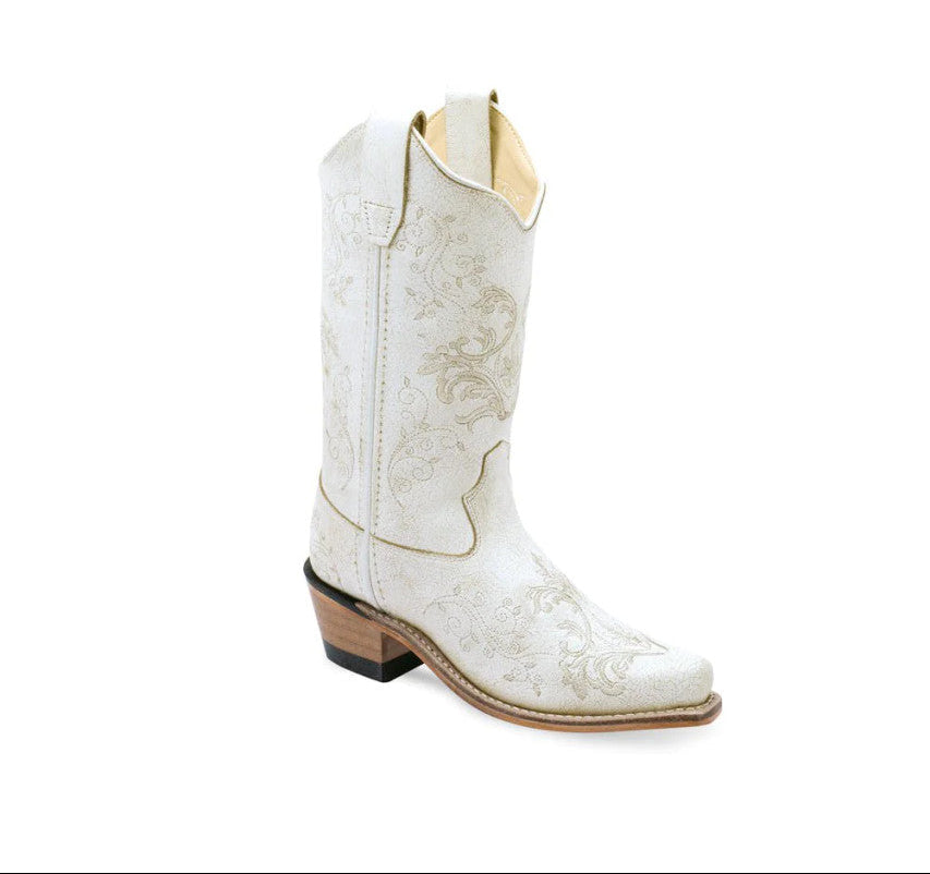 CF8224 Old West Girls White Rustic Boot