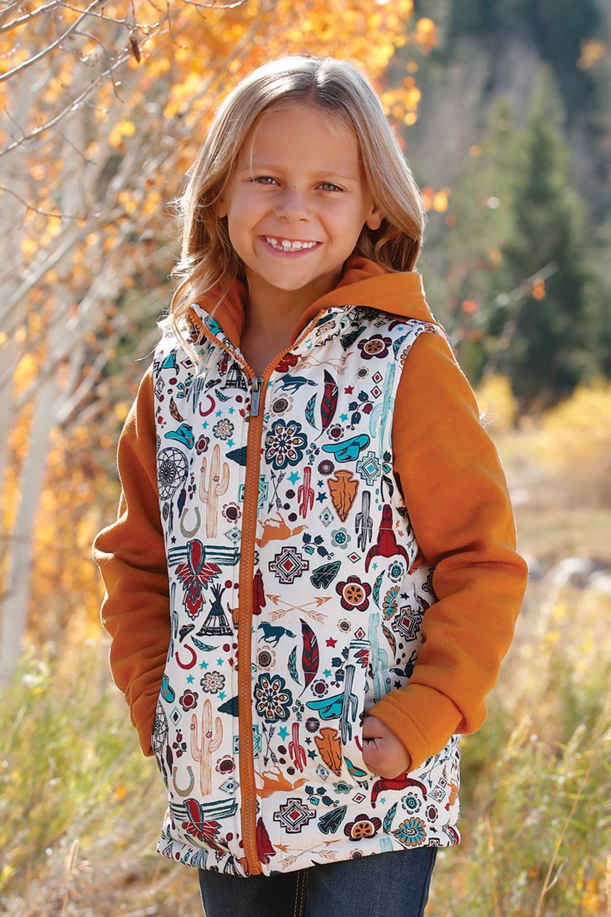 CWJ8009001 Cruel Girls Girls' Western Print Quilted Hybrid Jacket