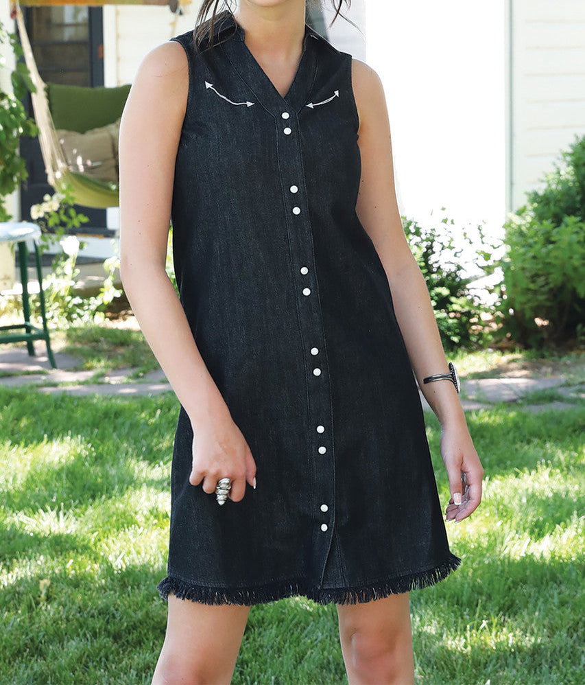 ladies chambray dress Martha Embroidered Chambray Dress Blue / S