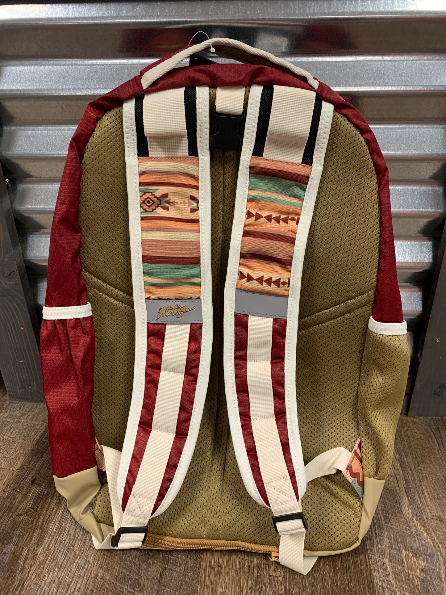BP074BUTN Ox Burgundy/Tan Aztec Pattern Backpack