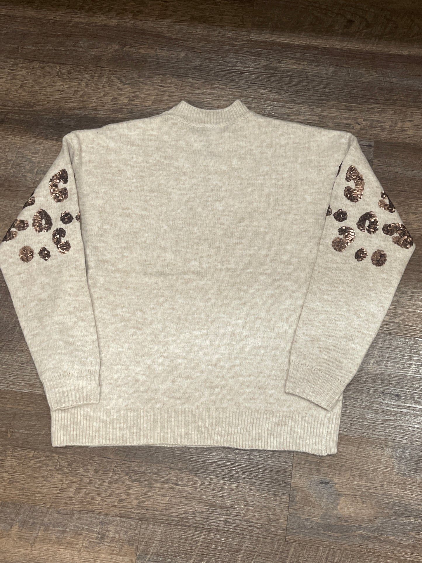 C2890 Charlie B Crew Neck Sweater w/ Cheetah Sequins