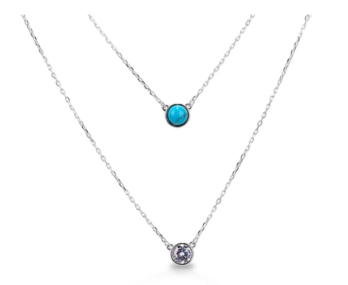 KHSBGP01167 Kelly Herd 2 Stranded Necklace with Turquoise and CZ