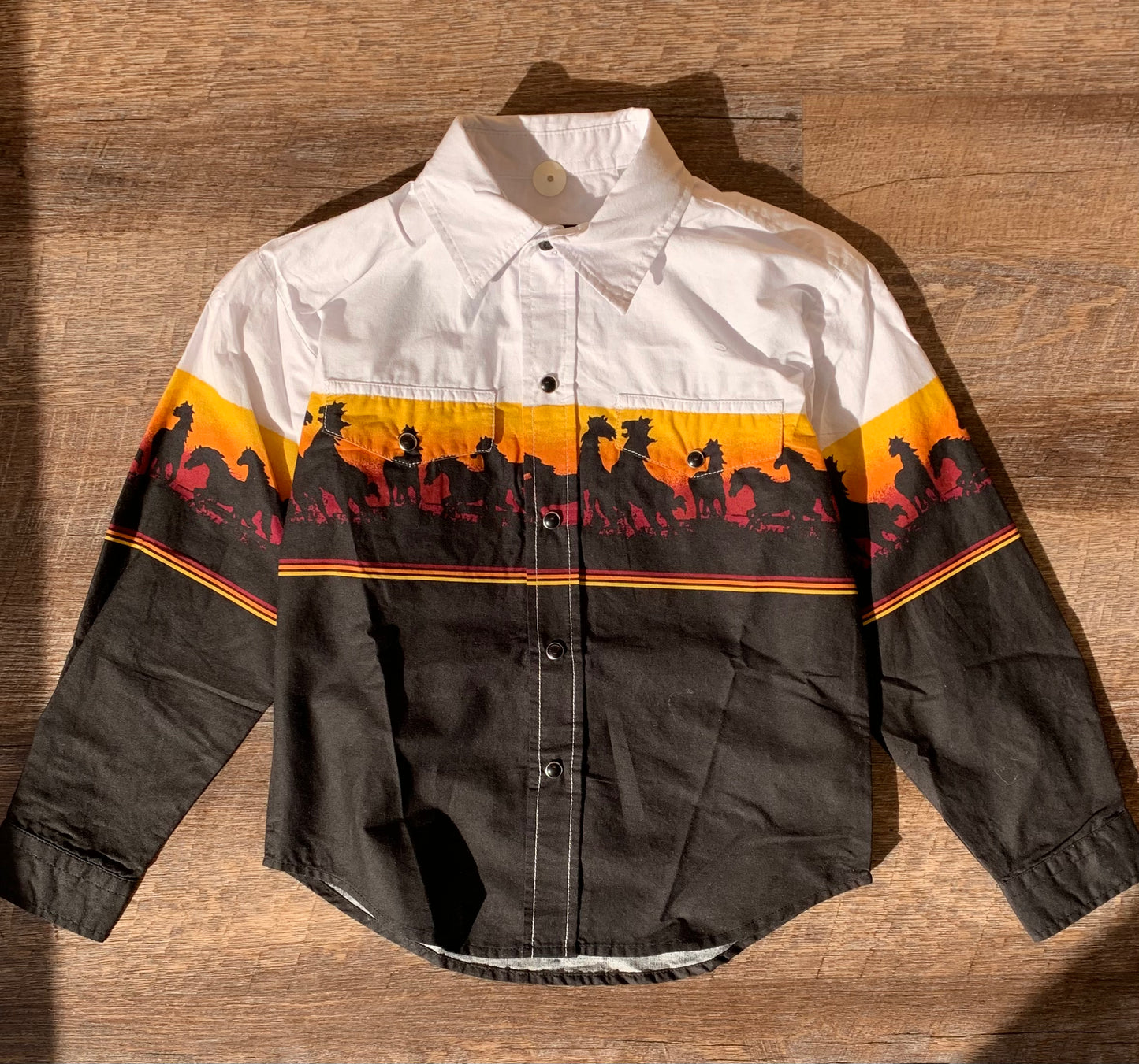 Roper Sunset Horse Border Print Shirt