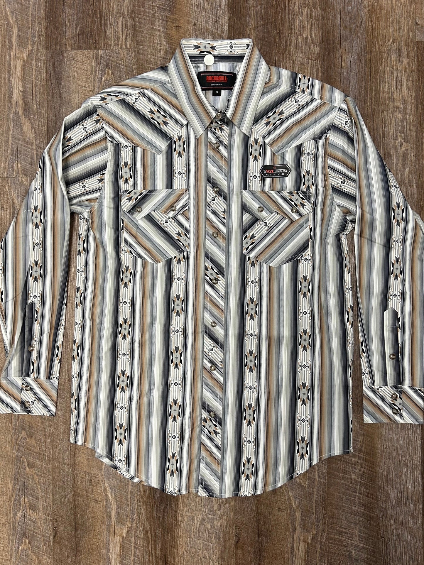 BMN4505842 Men's Rock & Roll Aztec Stripe Long Sleeve Snap