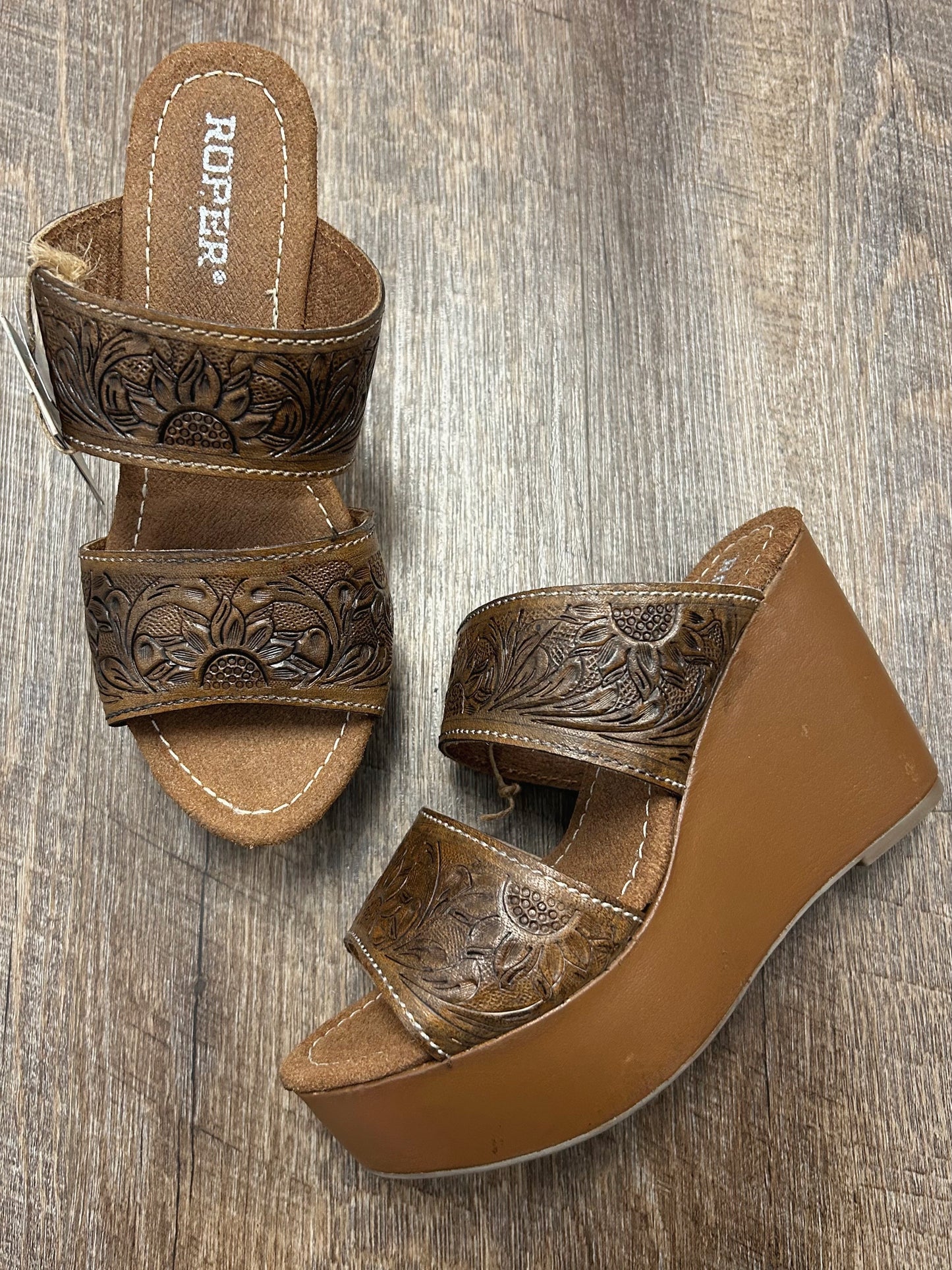 09-021-0607-3587 Roper Diva II Tooled Wedge Sandal
