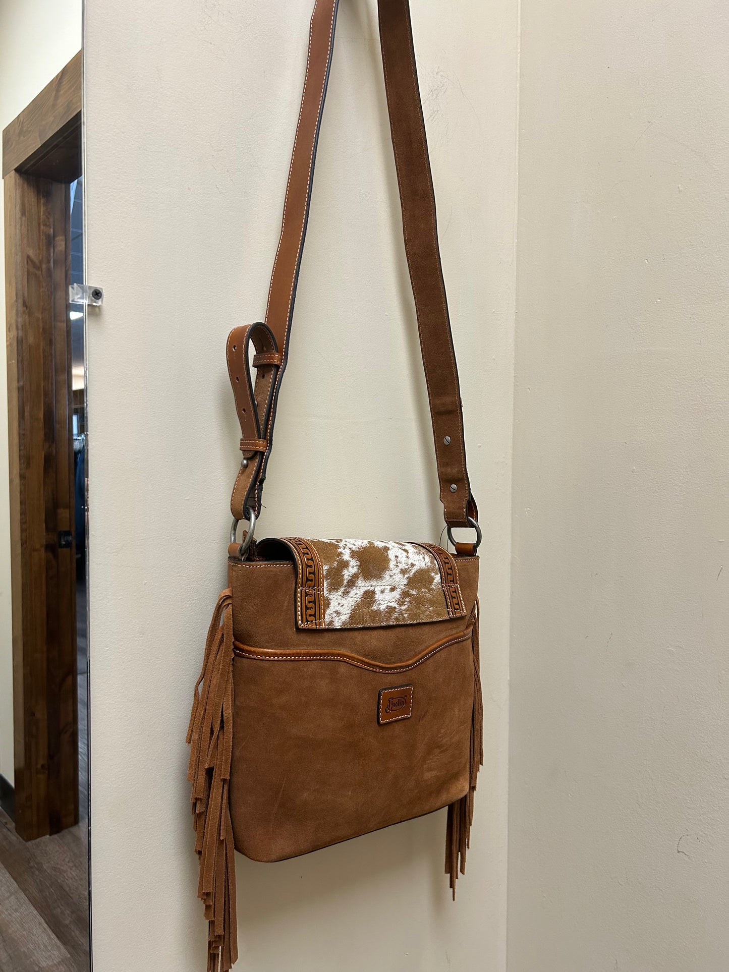 JUSTIN LADIES CROSSBODY TAN SERPENTINE W/HAIR ON