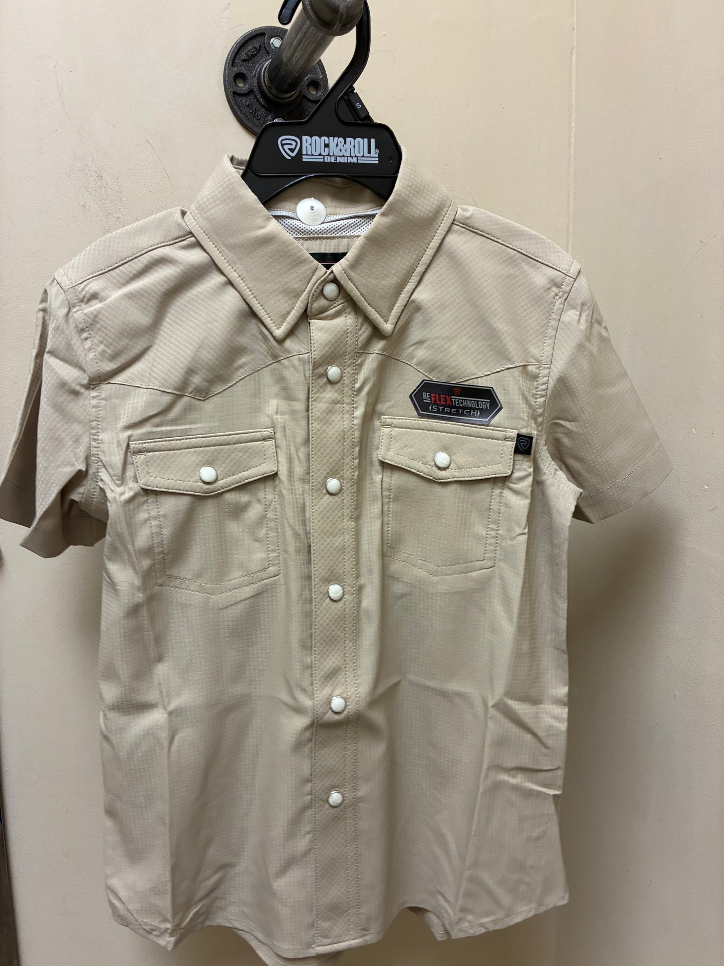 BBN3S06797 Solid Tan Snap SS Boys Shirt