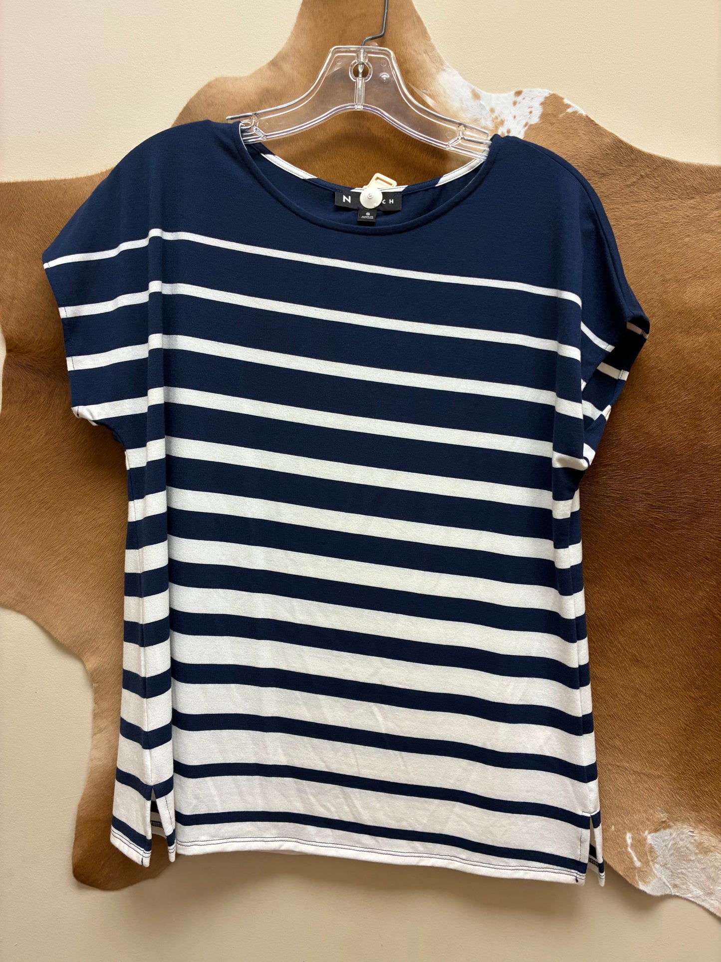 43P8 Southern Lady Inhabit Joy Navy Striped Top