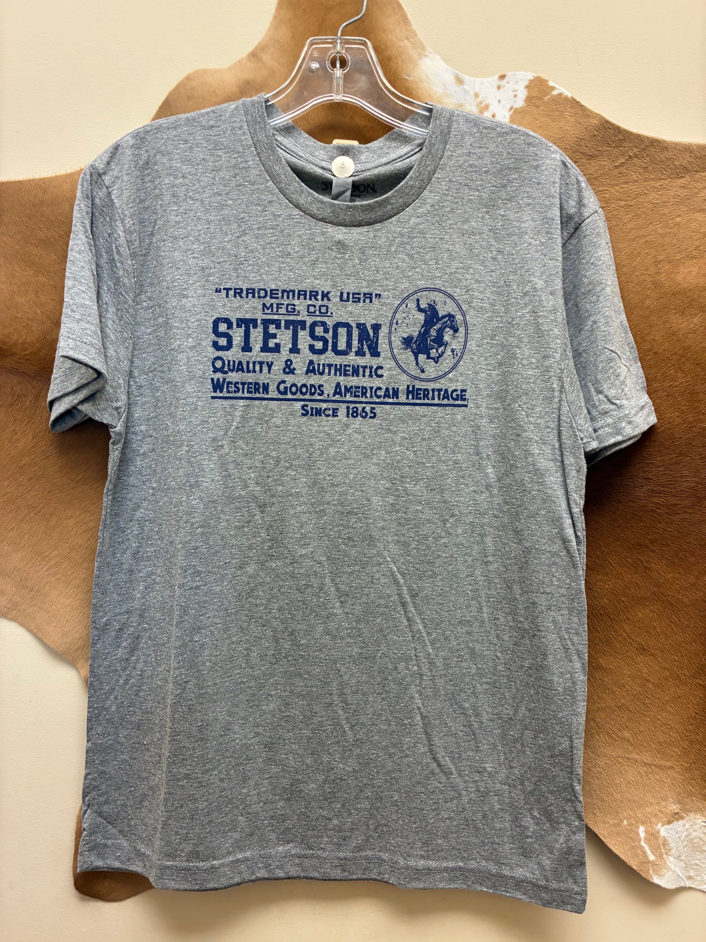 11-076-0562-0887 Stetson Unisex Adult T-shirt Gray with Navy print