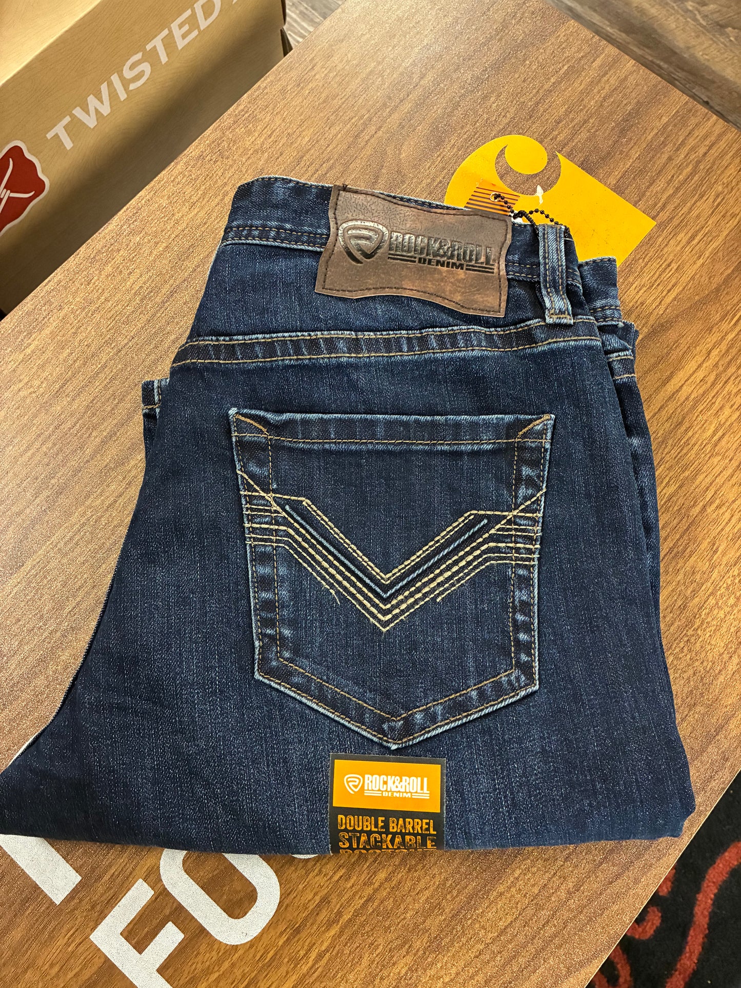 BMTBD08573 Men's Rock & Roll Cowboy Jeans- Two Tone Embroidered Double Barrel Stackable Bootcut