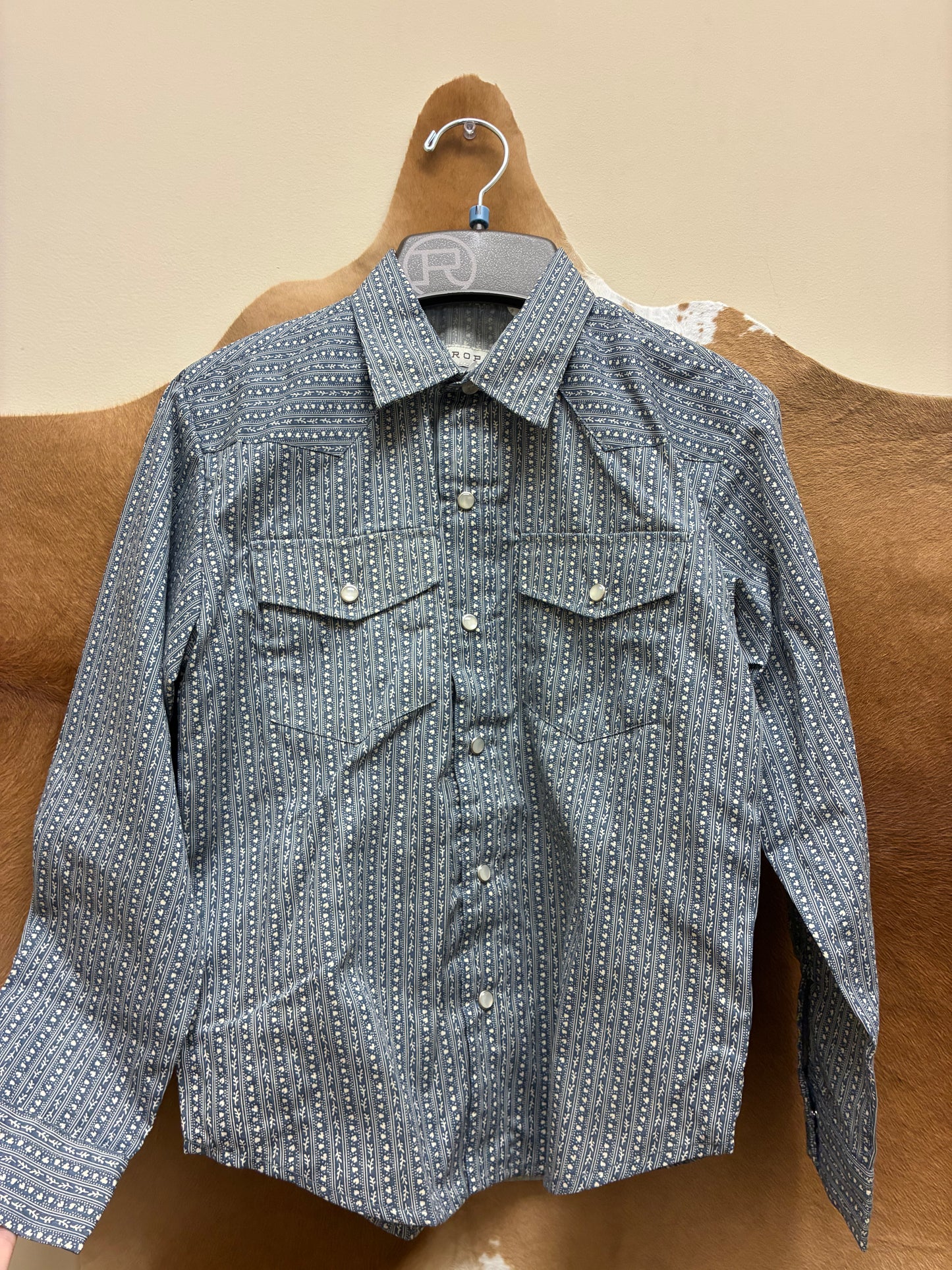 1-30-019-4078 Roper Boys Long Sleeve Floral & Stripe Snap Shirt