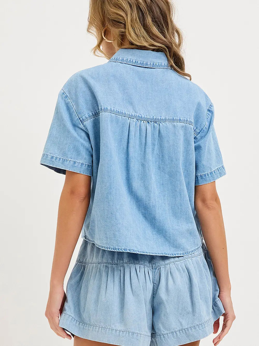 SW1407 Sweet Lovely Women's Denim Button Up T-Shirt