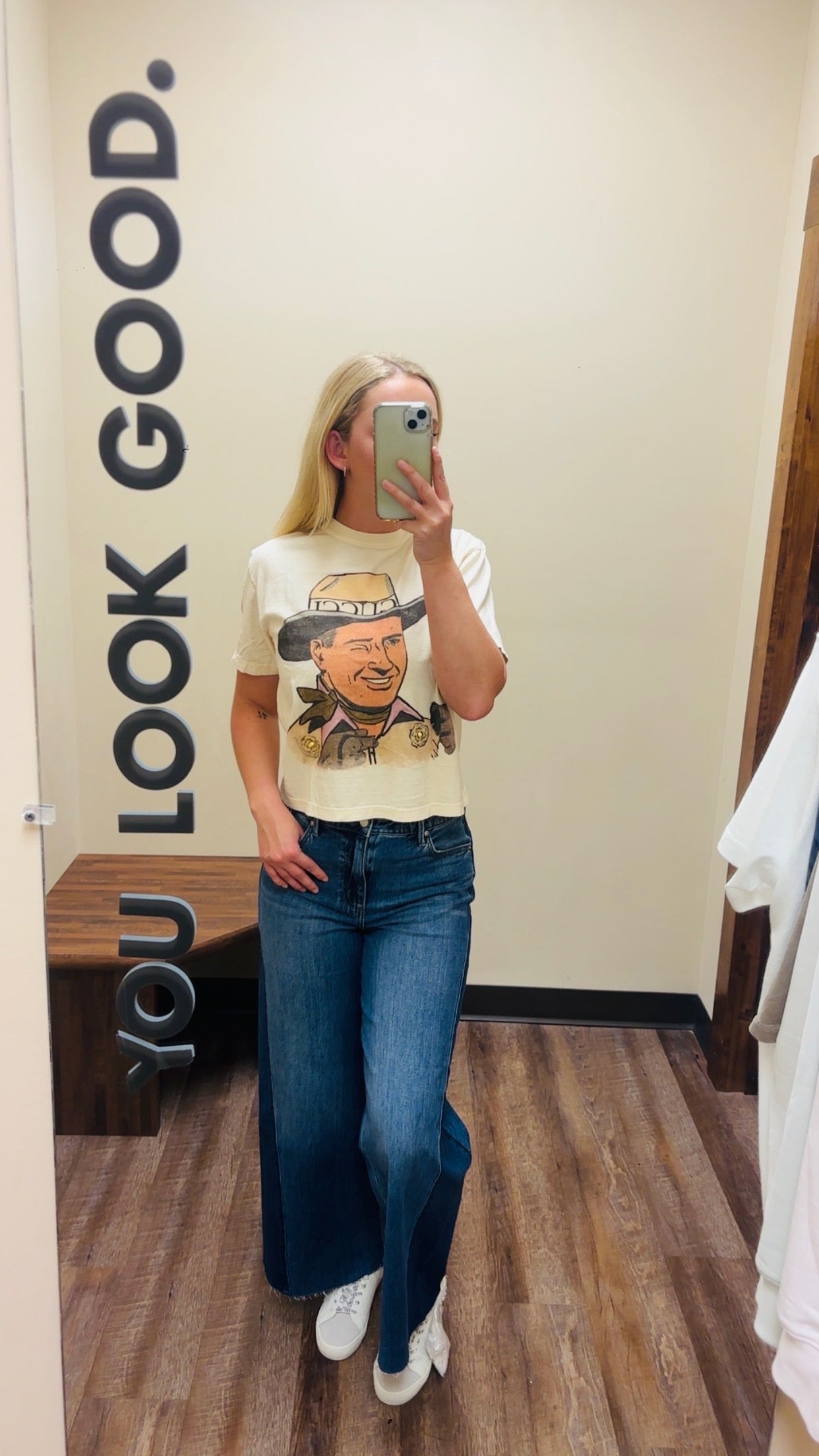 Summer Tees Designer Cowboy Crew Neck Comfort Colors Cropped Tee Ivory