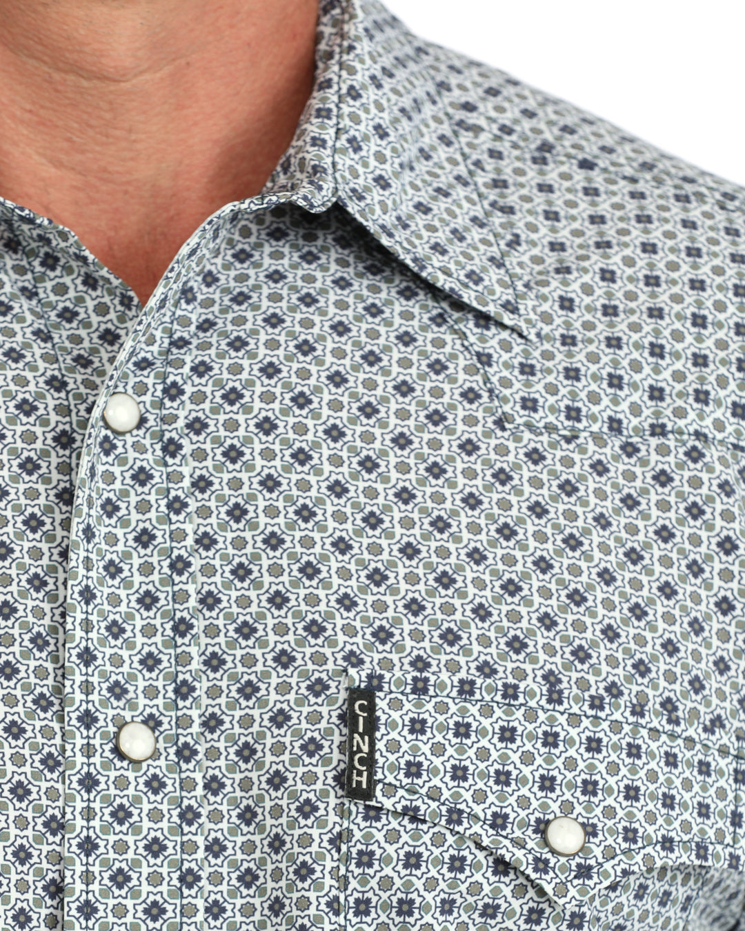 MTW1303111 Men's Cinch White Print Long Sleeve Shirt ArenaFlex