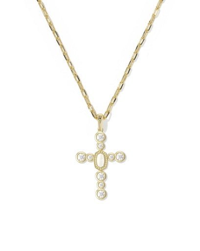 Kendra Scott Cross Tennis Short Pendant Necklace - Gold White Mix
