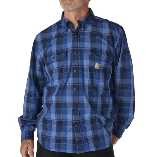 107012 I26 Carhartt Loose Fit Midweight Chambray Long-Sleeve Plaid Shirt