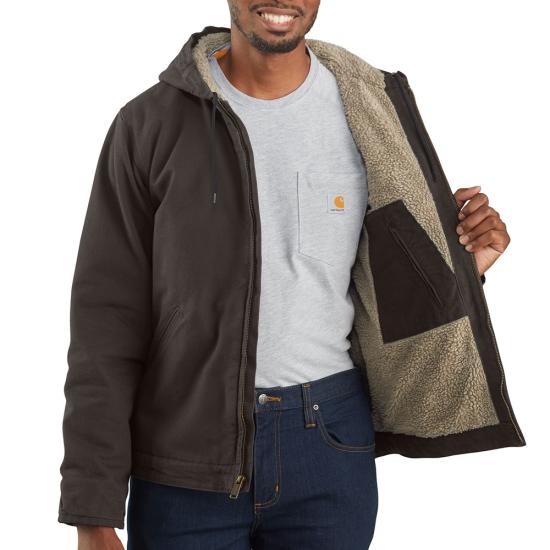104392 DKB Carhartt Men's Sherpa-Lined Jacket - Relaxed Fit - Washed Duck - 3 Warmest Rating