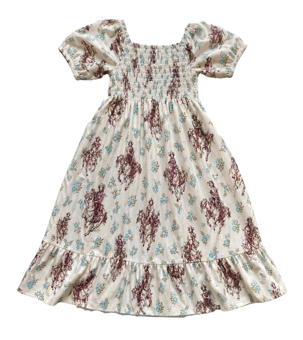 TF-1104Y-IFC Twisted Filly Ivory Floral Cowgirl - Youth Smocked Dress