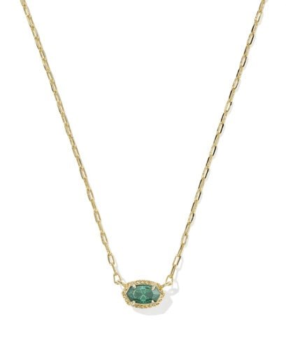 Kendra Scott Mini Elisa Luxe Short Pendant Necklace - Gold Dark Green Crystal