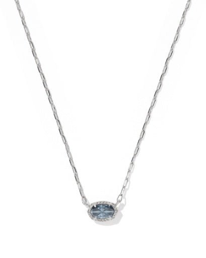 Kendra Scott Mini Elisa Luxe Short Pendant Necklace - Silver Steel Blue Crystal
