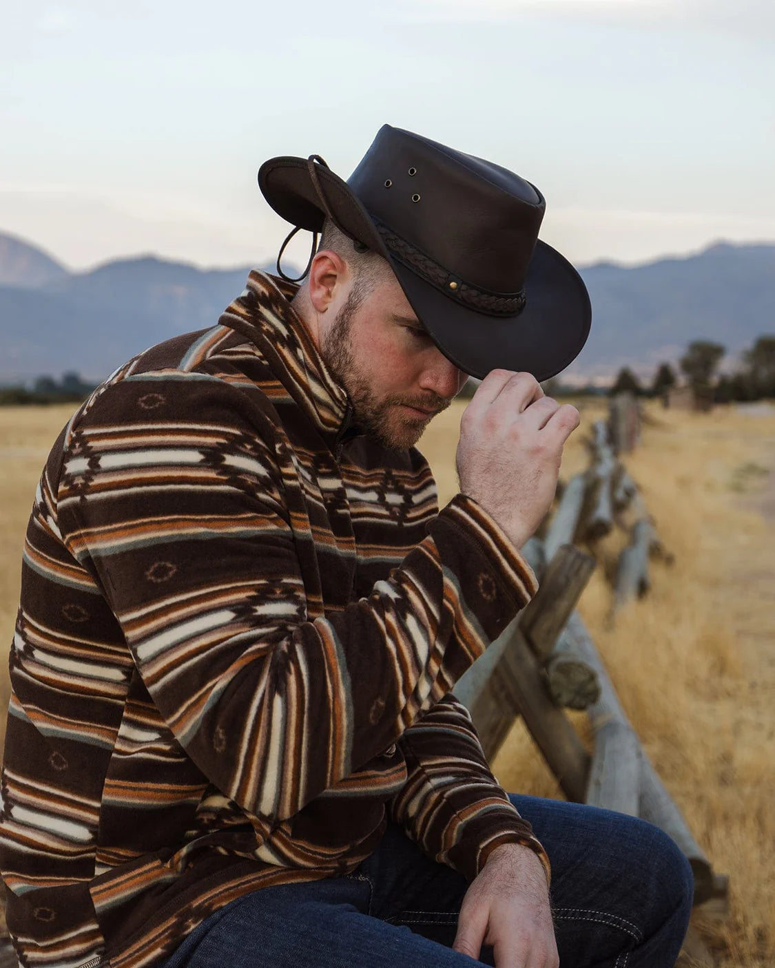 1367 Outback Trading Co. Wagga Wagga Leather Hat - Chocolate