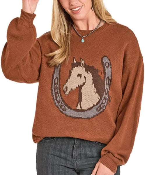 BW32T07769 Women's Horse Rock & Roll Sweater