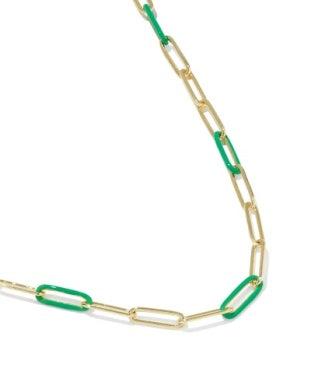 9608897152 Kendra Scott Courtney Link Necklace Gold Green Enamel