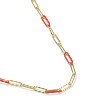 9608897692 Kendra Scott Courtney Link Necklace Gold Red Enamel