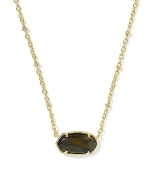 9608806368 Kendra Scott Tiger Striped Elisa Necklace Gold Dark Brown Hawkseye