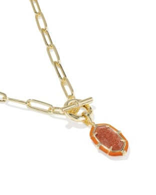 9608893591 Kendra Scott Elisa Link Chain Necklace Gold Orange Goldstone