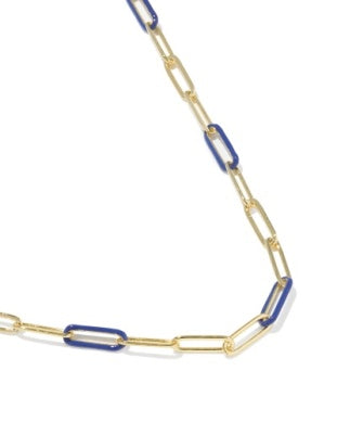 9608897252 Kendra Scott Courtney Link Necklace Gold Blue Enamel