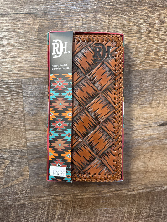 RED DIRT RODEO WALLET XL BASKETWEAVE TOOLING W/LACED LEATHER EDGE